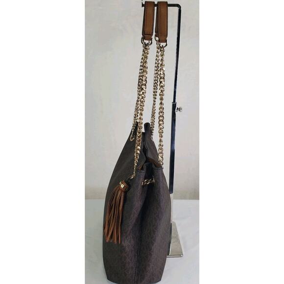 Michael Kors Jet Set Tassel Chain Tote MK Signature Brown Leather Shoulder Bag - Picture 7 of 16